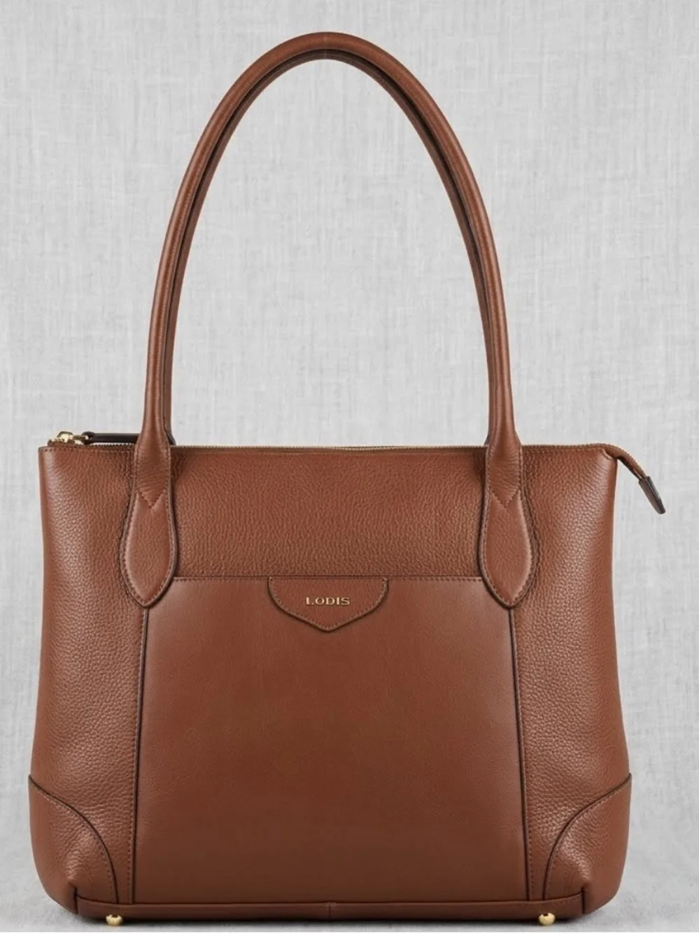 Lodis Chestnut Brown Leather Tote with Gold Accents